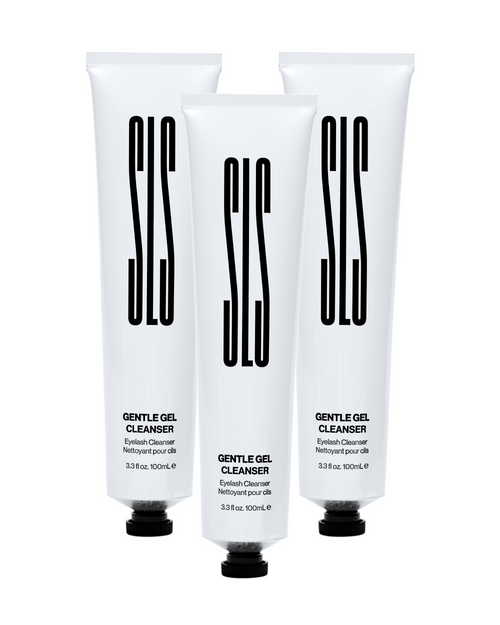 Three tubes of Gentle Gel Cleanser on a white background for eyelash extensions