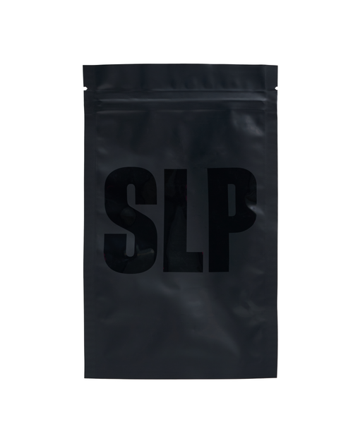 A SLP labelled black eyelash extensions resealable bag.