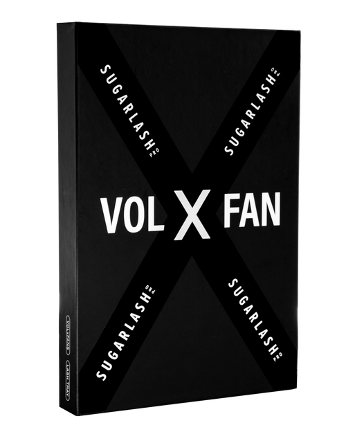 A tray of VOL-X Pre-made fans for volume eyelash extensions.