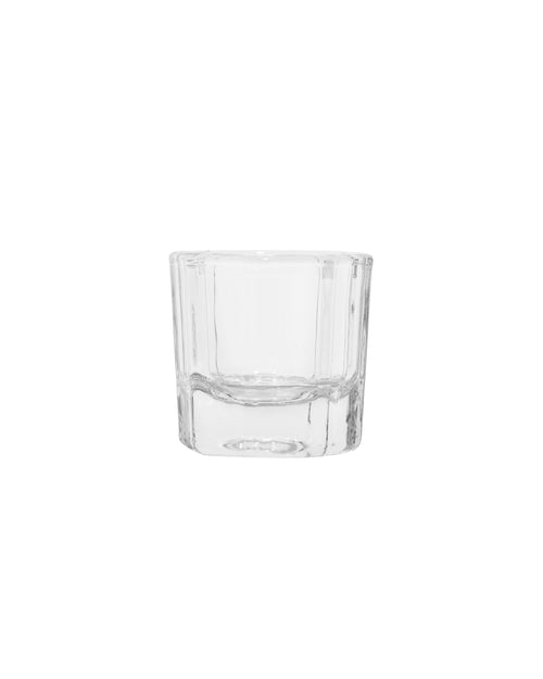 A clear glass Dappen Dish for Lash Extensions