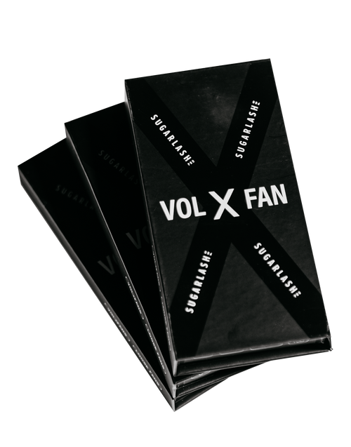 Stacked trays of VOL-X Loose Pre-made Fans- Volume Lashes.